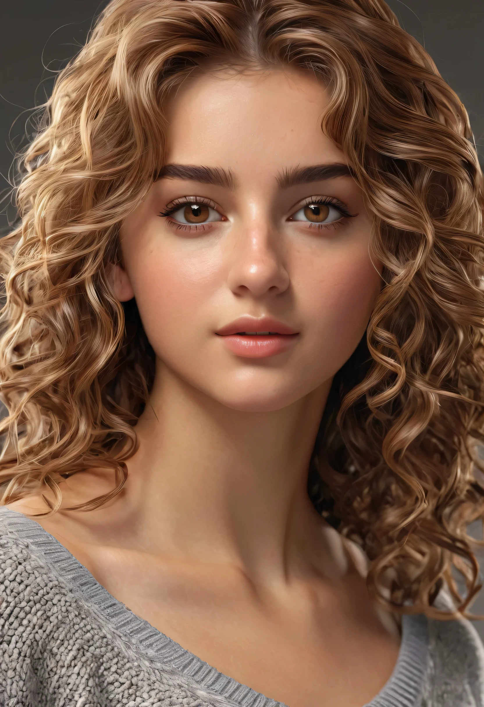 ((best quality)), ((Meisterwerk)), (Detailliert), Perfektes Gesicht((best quality)), ((Meisterwerk)), (Detailliert), Perfektes Gesicht(best quality)), ((Meisterwerk)), (Detailliert), Perfektes Gesicht(best quality)), ((Meisterwerk)), (Detailliert), Perfektes Gesicht,stunning realistic, photorealistic, photorealism, 1 beautiful spain girl,small nose,,Brown long hair,light curly hair,beautiful grey and hazel eyes,light sixpack,cropped kintted sweater ,wearing bikini,