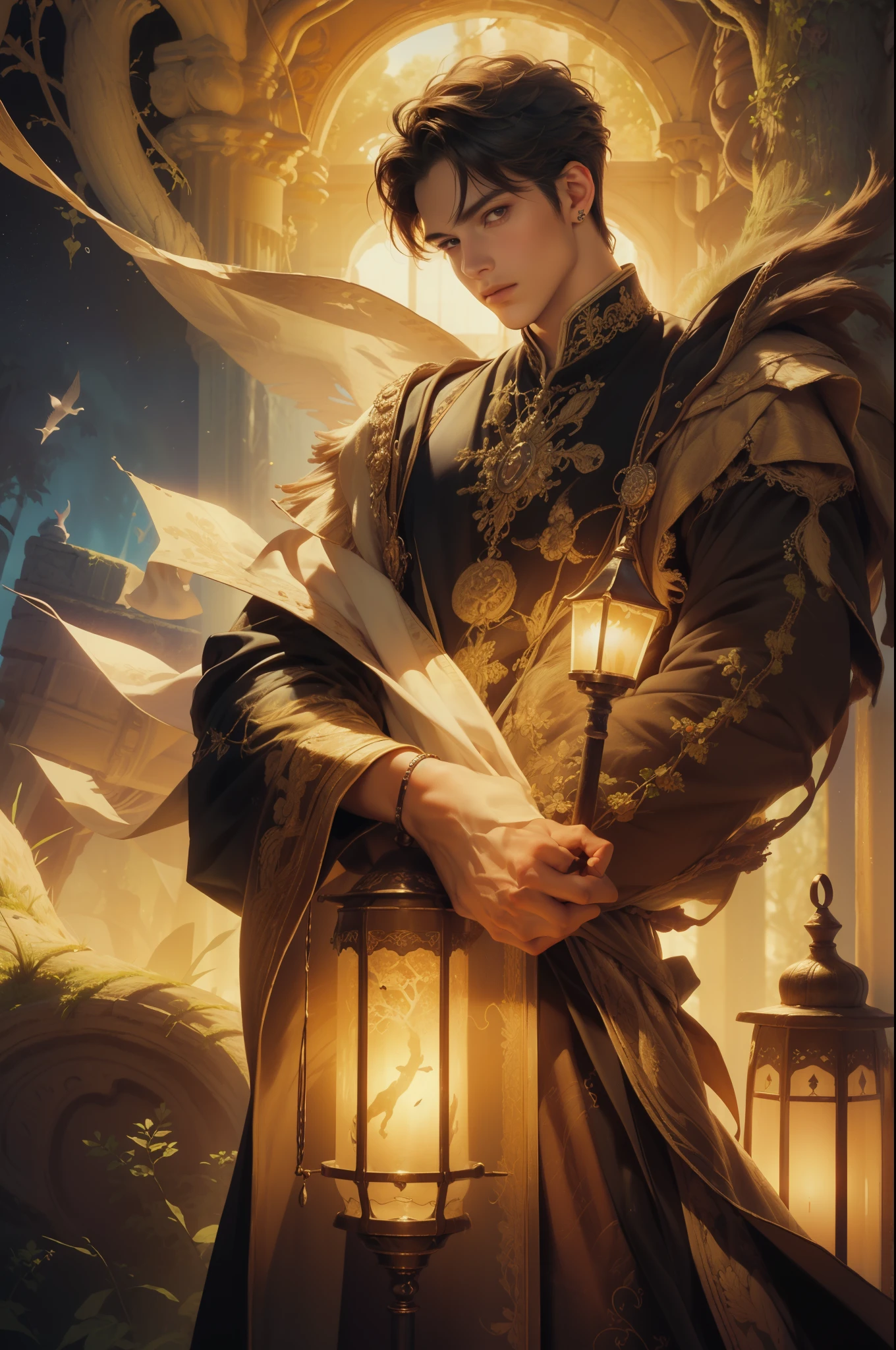 (masterpiece, top quality, best quality, official art, beautiful and aesthetic:1.2), boy, handsome, extreme detailed faces, (fractal art:1.3), colorful, highest detailed, (perfect face), shiny skin, HDR, cantarella, extremely detailed dress, detailed background 