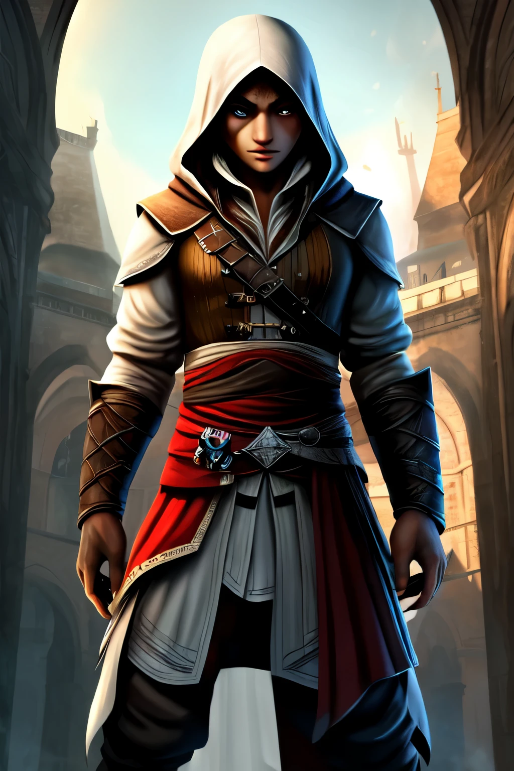 ((Melhor qualidade)), ((obra de arte)), (detalhado), com predominancia da cor preta nao absoluto, image in 5760 x 1080 resolution with elements from Assassin's Creed