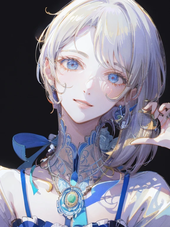masterpiece: 1.7, highest quality、(Detailed CG、super detailed、best shadow:1.2)、painterly、sketch、paper texture、超A high resolution、solo、Beautiful woman、Cinderella、gray hair、Upper body、light smile、highly detailed face、flat color、highly detailed eyes、highly detailed face、realistic、Limited palette、low contrast、best lighting、blanche:1.5、(tangleた、mandala、tangle、get tangled:0.7)