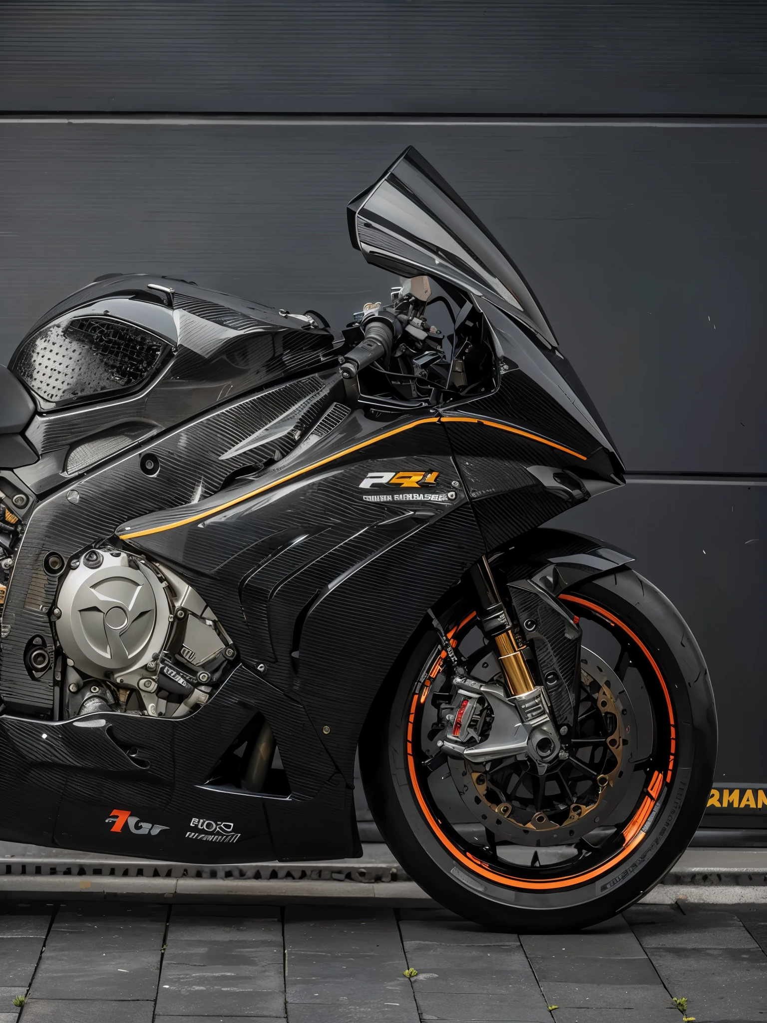 there is a motorcycle parked on the side of the street, rb 6 s, rb6s, r6, chrome and carbon, by Carlo Martini, rb6s), f32, f 3 2, f42, yoshimura exhaust, carbon, f12, motorcycle, ( side ) profile, portrait n - 9, f 2 0, motorcycles