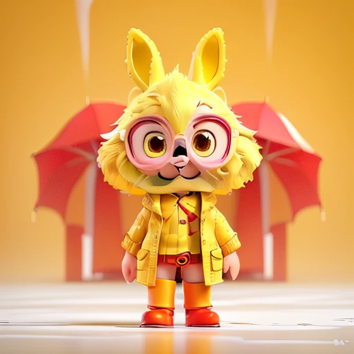yellow raincoat, Red boots, white umbrella