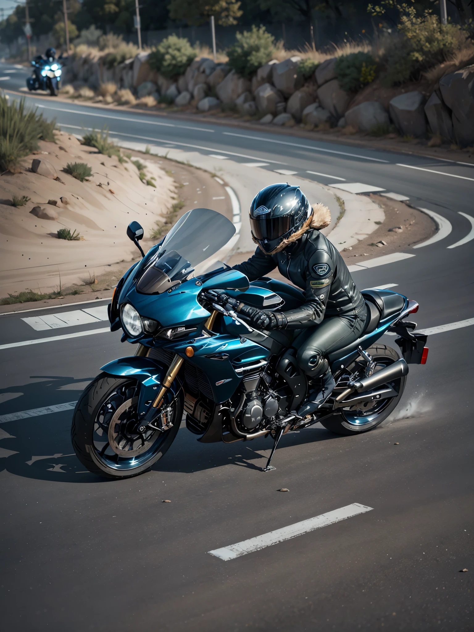 there are two people riding motorcycles on the road together, riding a futuristic motorcycle, riding a motorcycle, riding a motorbike down a street, speeding on motorcycle, riding on the road, motorcycles, riding a motorbike, motorcycle, photo shot, photo - shot, motorbike, motorbiker, closeup shot, picture of a female biker, triumph, taken with sony a7r camera