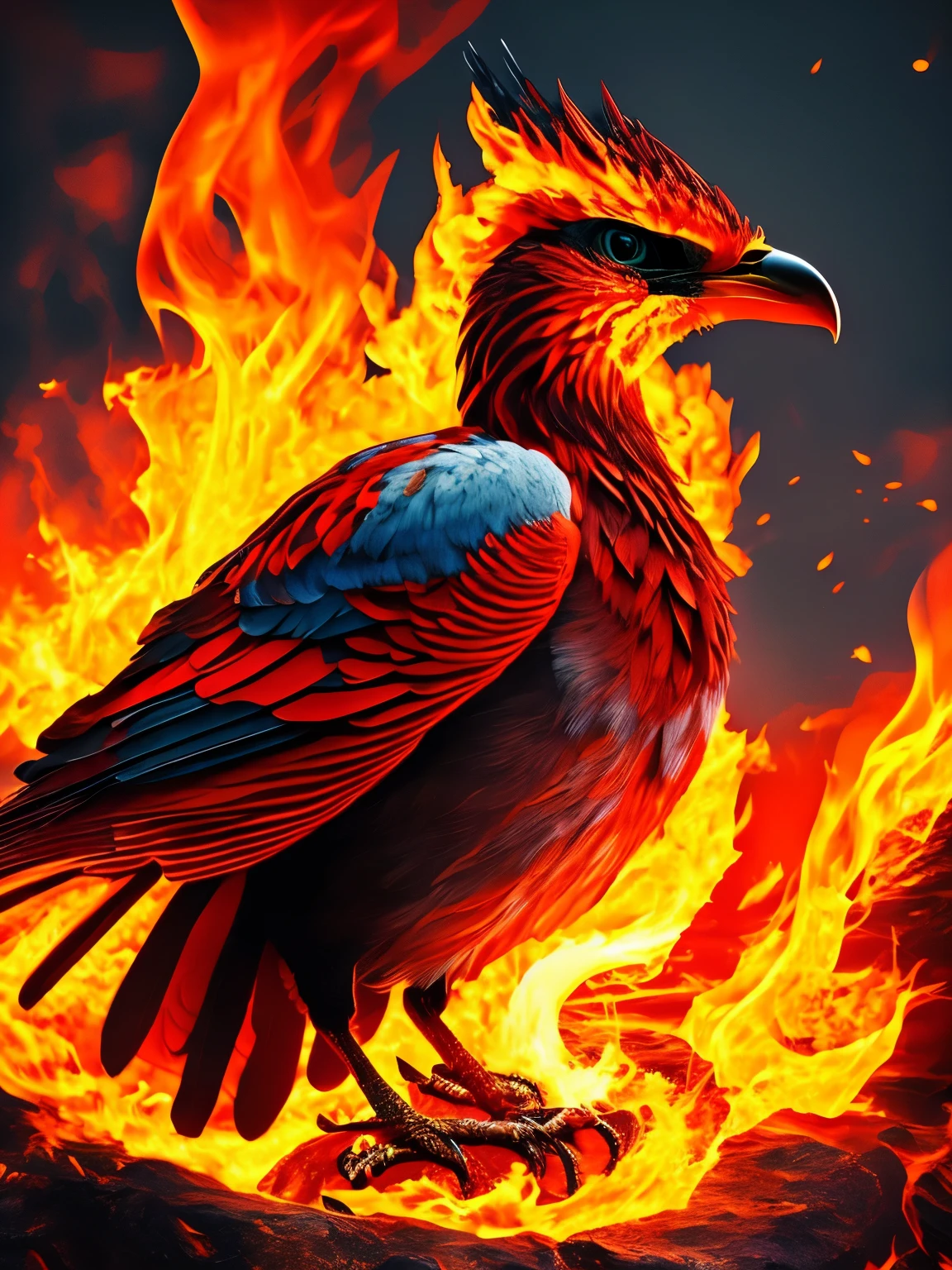 pheonix, bird, flame, bird covered in fire, ultra detailed, high quality, 8k resolution