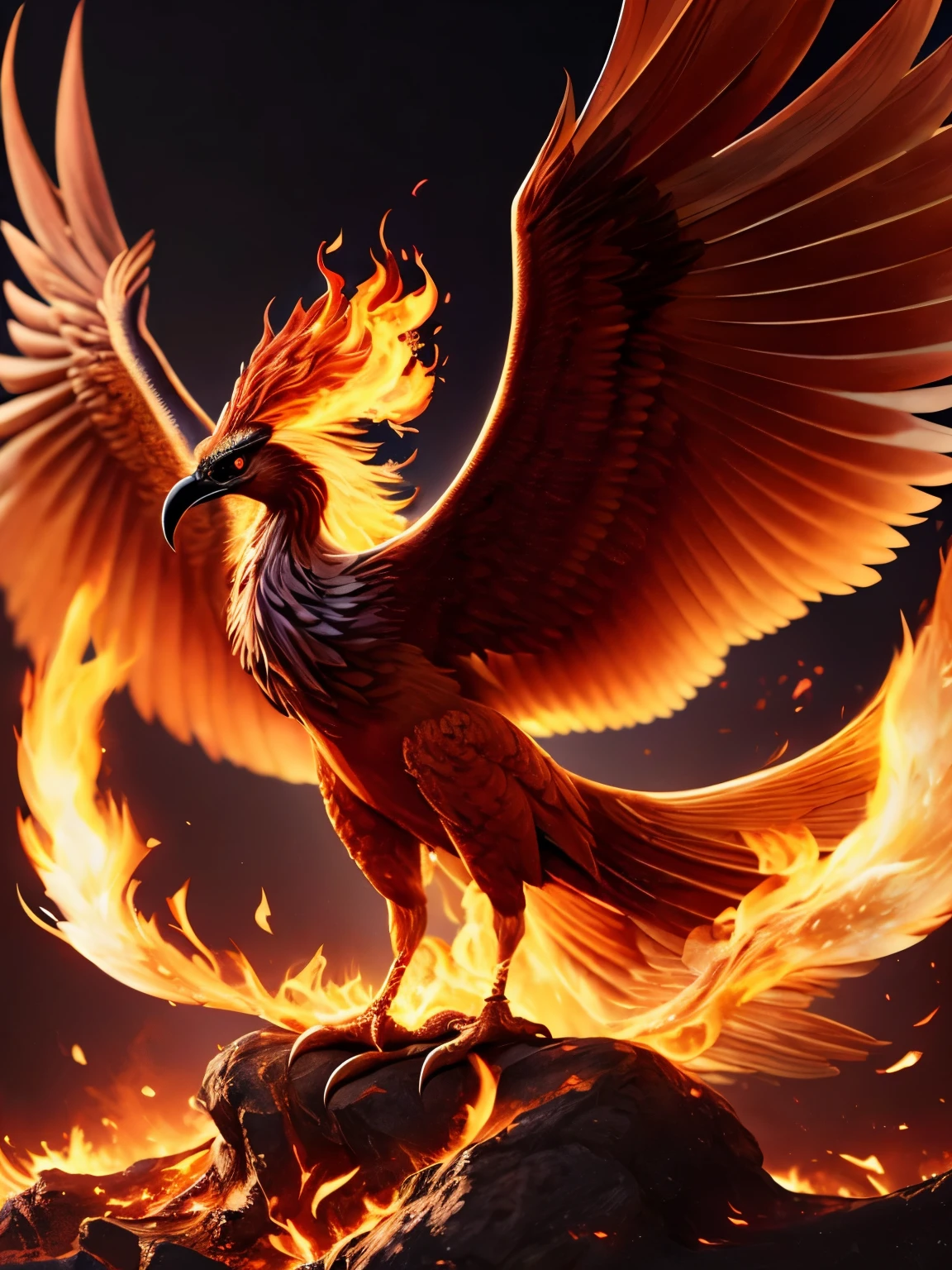 pheonix, firebird, flame, bird covered in fire, ultra detailed, high quality, 8k resolution