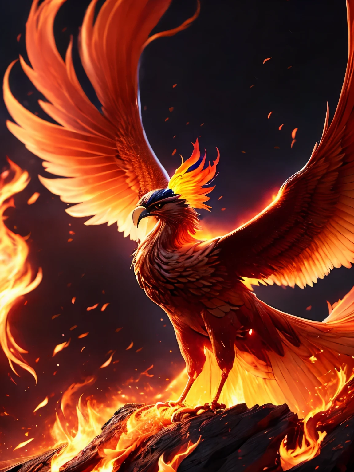 pheonix, firebird, flame, bird covered in fire, ultra detailed, high quality, 8k resolution