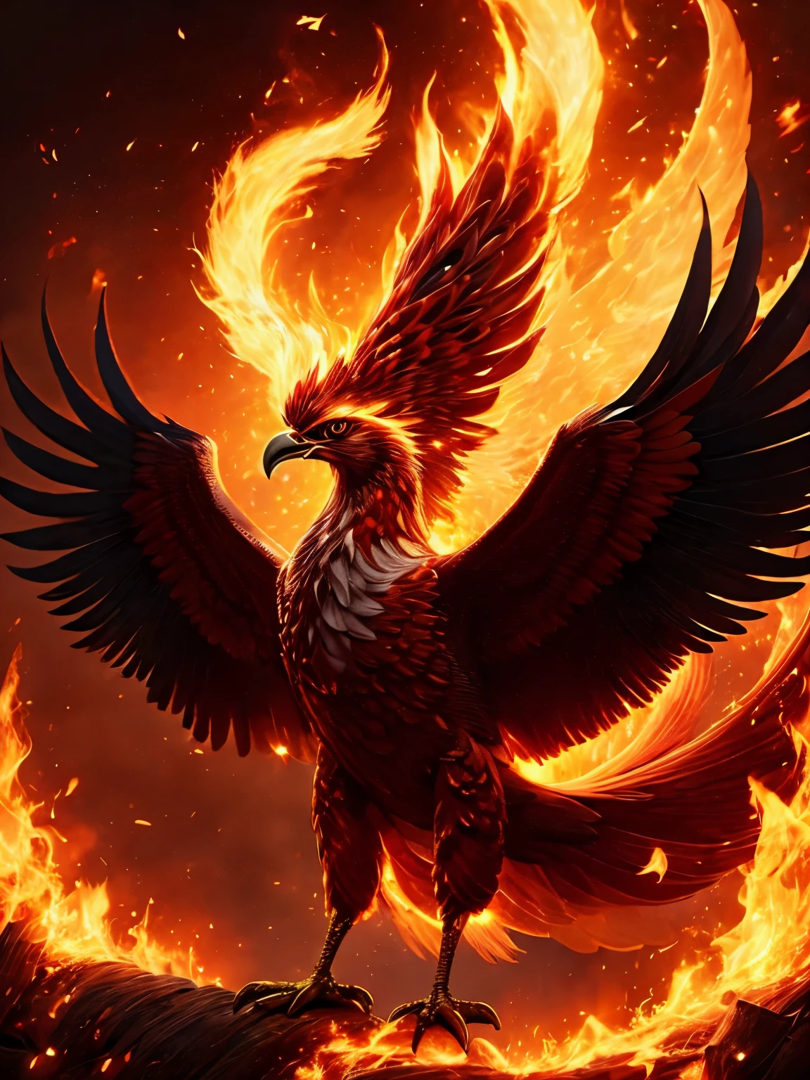 pheonix, firebird, flame, bird covered in fire, ultra detailed, high quality, 8k resolution