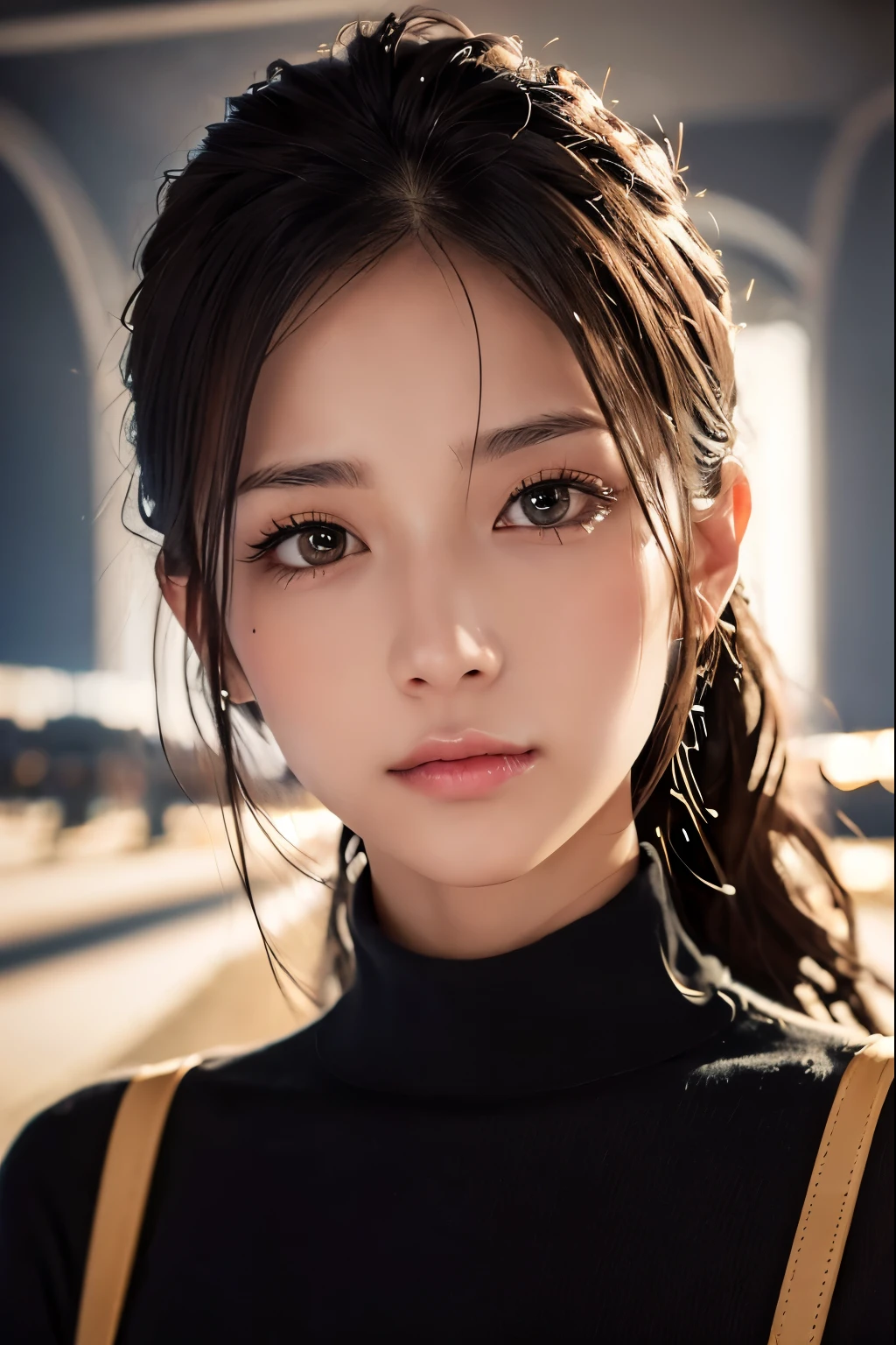 (masterpiece:1.3), (8K, realistic, Raw photo, highest quality: 1.4), (1 girl), beautiful face, (realistic face), (long black hair), beautiful hairstyle, realistic eyes, detailed and beautiful eyes, (realistic skin), beautiful skin, (sweater), disorganized, Charm, ultra high resolution, surreal, very detailed, golden ratio