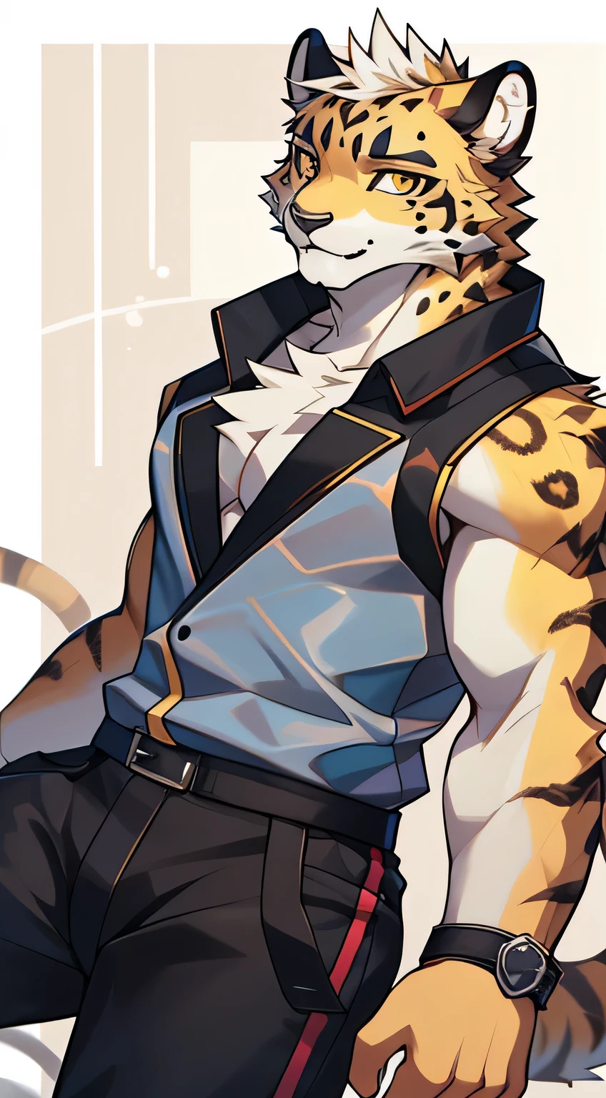 Tabaxi Knight,cheetah,youth,Handsome,Say hello by chance,Cai Xukun's high-quality fan works,clear lines,Upper body
