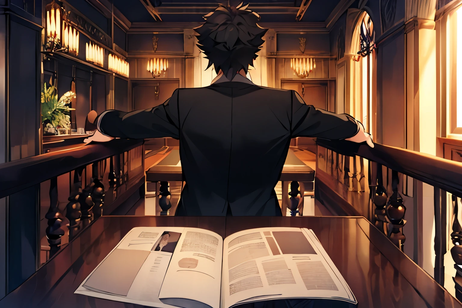 emiyaki, foyer masculin, seulement, manteau noir, Chemise grise, cravate, tatouage, chaume, lever la main, haut du corps, mature male, viril, clenched hand