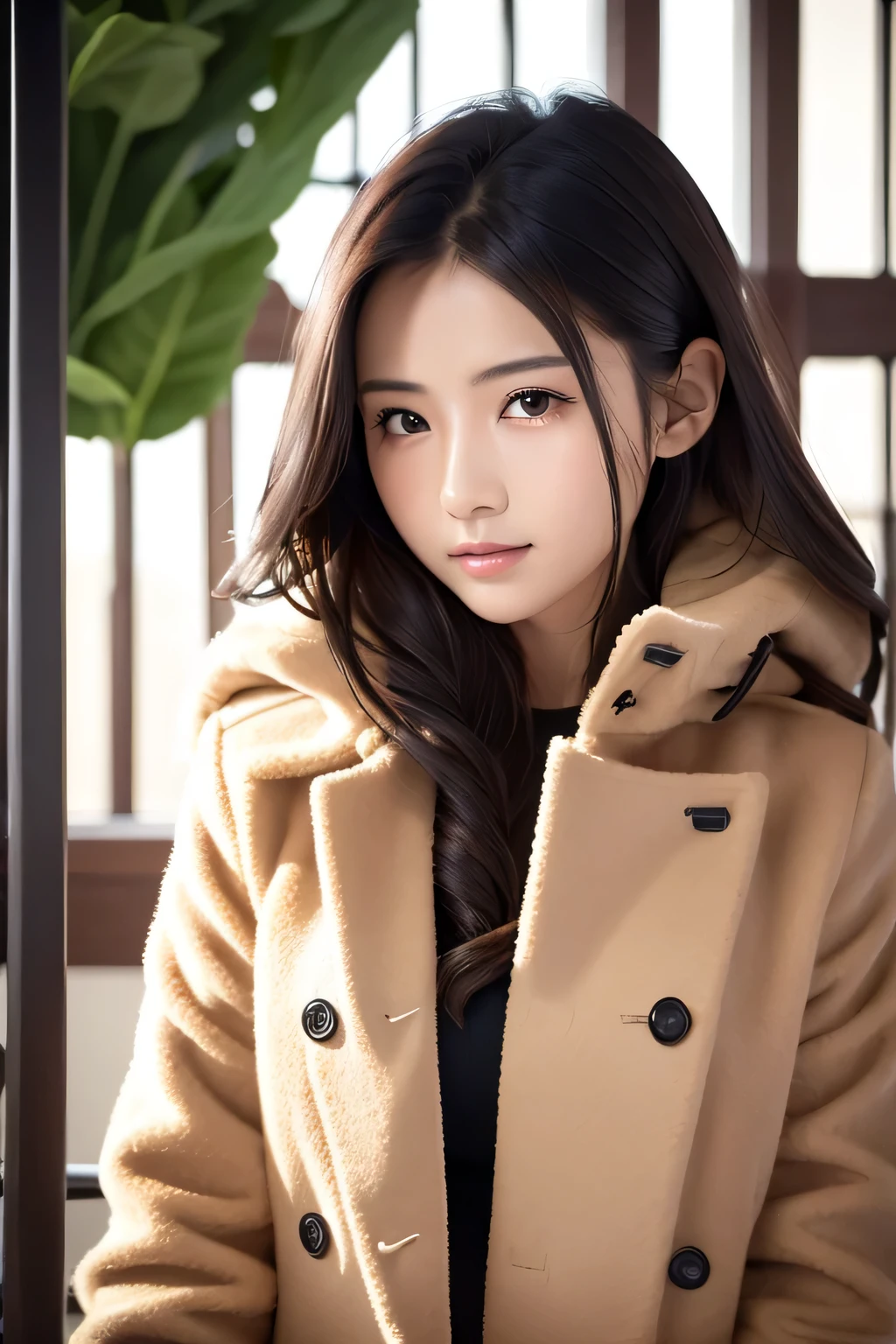 1 girl, beautiful, cute, professional lighting, highest quality,well-groomed face,(coat:1.5), beautiful,long hair