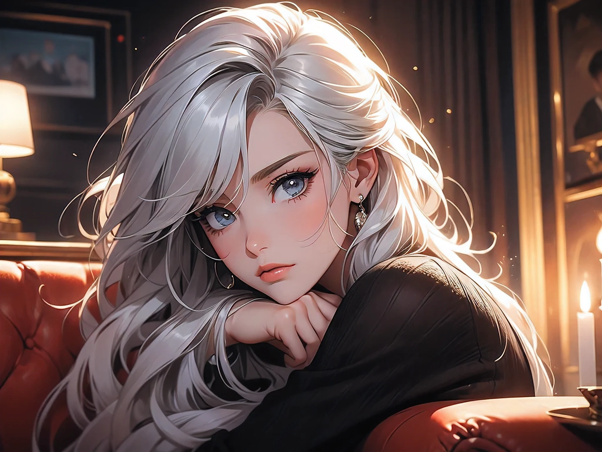 1 woman,White hair,anger,living room