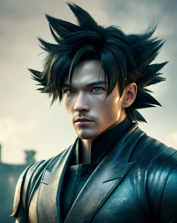 Goku, Sayajin, black Sayajin outfit, ultra detailed eyes, yellow rays coming out of the body, bright blue eyes, man, flowing hair, human fur, realistic human skin, striking blue eyes, beautiful body and face - shot, body, beautiful detailed body and face, strong body, musco))), dust raising(hot dark photos, hyper-realistic (((portrait))), background of post-apocalyptic ruins,(((HDR+)))), 4mm textures, 8k, soft cinematic light, Adobe Lightroom, Photolab, HDR, intricate, elegant, highly detailed, sharp focus, ((((((cinematic appearance)))), soft tones, insane details, intricate details, hyper-detailed, low contrast, soft cinematic light, faint colors, exposure mix, faded, slate atmosphere)