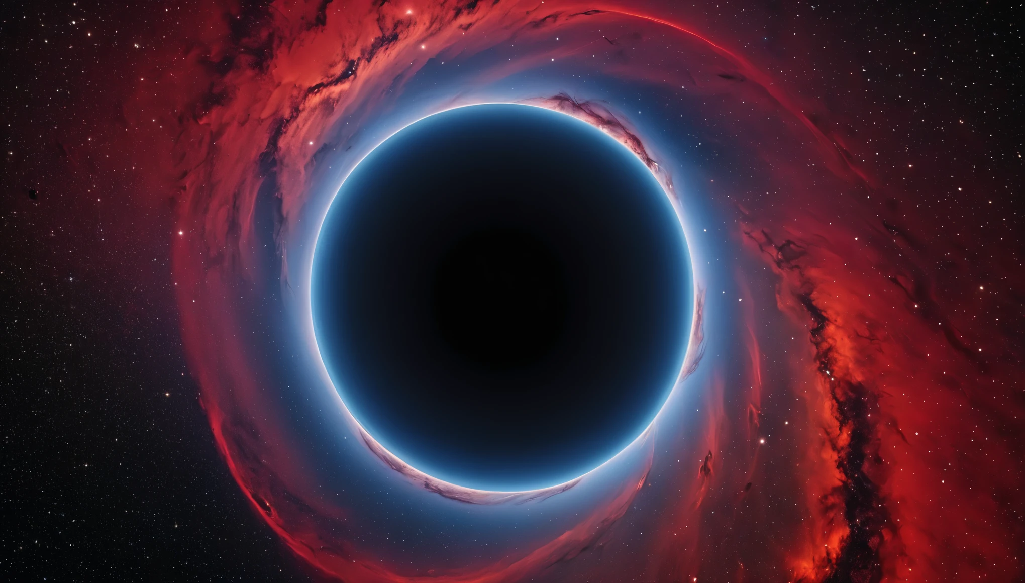 Space object black hole, red close-up on the starry sky, high quality