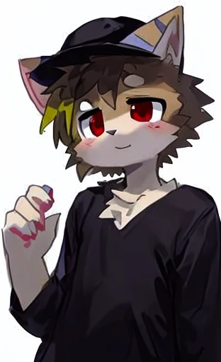 （masterpiece：1.2）There is a picture of a cat wearing a hat, Sora looks like a cat, realistic anime cat, anime cat, Professional furry drawing, an human cat, Ferson!!!!, anime catgirl, human cat, cell shadow!!!, wireless, Universal furry style, Ferson art, no shadow, furry affinity, valguart style