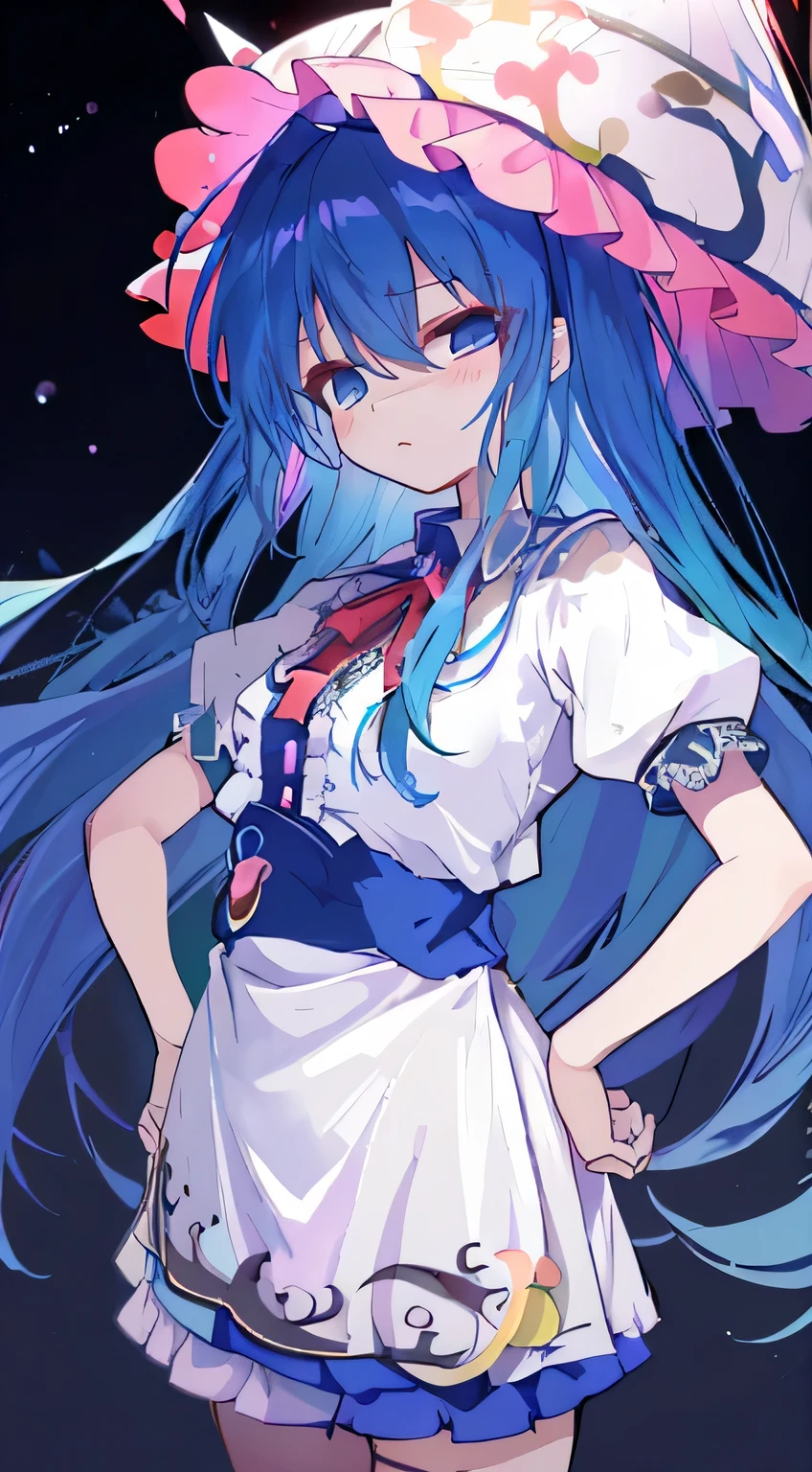 a close up of a cartoon character with a hat and dress, anime moe artstyle, touhou character, from touhou, splash art anime loli, , loli in dress, anime style 4 k, cirno touhou, touhou, alchemist girl, 2 d anime style, nightcore, style of magical girl, girl