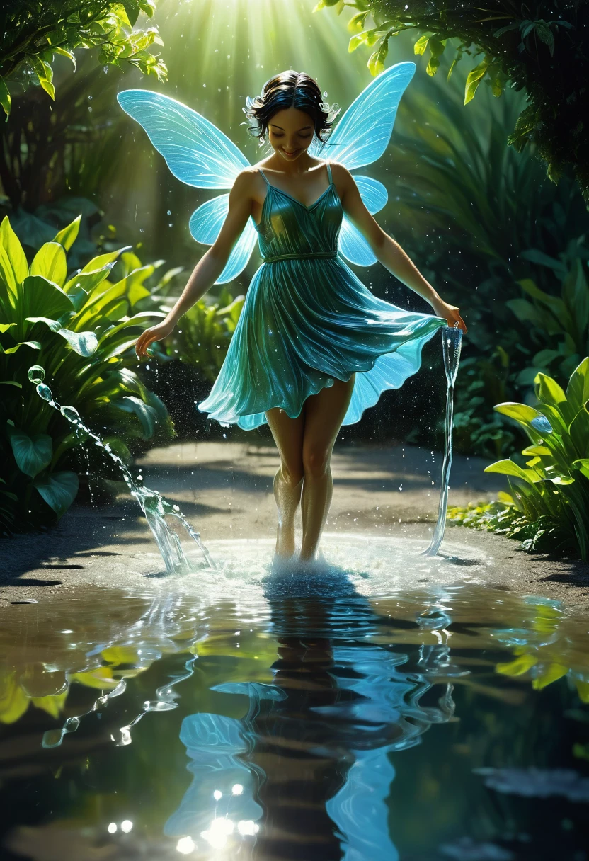 fluorescent horizon, luminism, digital brush strokes,
best studio shading style,
A line art water transparent happy fairy figure playing in water puddle in garden, macro, sunbeams, masterpiece, beautiful, insanely detailed,
masterpiece, oil on canvas, Raphael, Caravaggio, Greg Rutkowski, Beeple, Beksinski, Giger