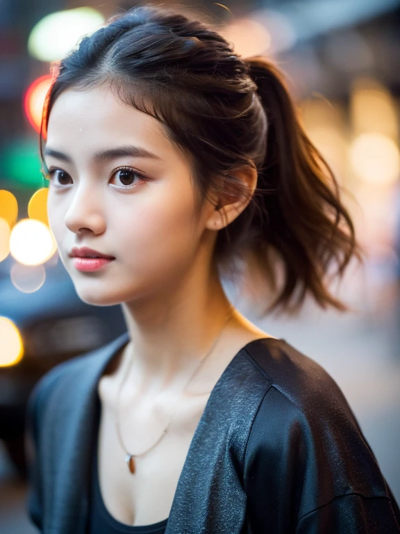 best quality,masterpiece,High resolution,a beauty,Exquisite face shape,A girl born in a slum and a rich young master,20 years old,Fashion model,Exquisite fashion makeup,Fashion clothing,Walking on the city streets,Stylish hairstyle