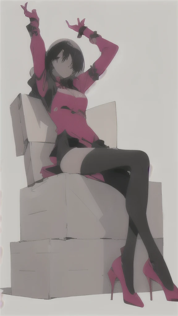 full body,high heels,leaning back with hands out in the air,girl、(masterpiece, highest quality, official art:1.2), (flat color:1.5),(colorful),looking at the viewer,1 girl,alone, white background, ,(2D:1.5) ,NSFW,full body,