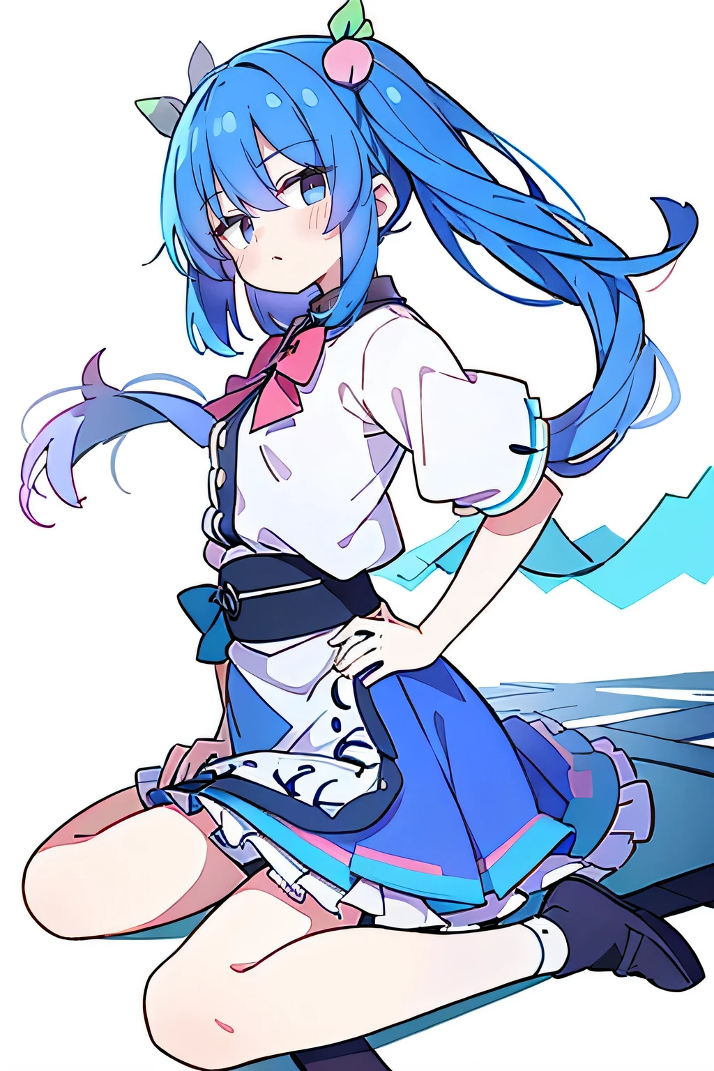 (masterpiece),best quality, expressive eyes, perfect face, 1girl,
Put your hands on your waist,fair, Gorgeous,Japanese cartoons,girl,lola,Hina Angel, blue hair, blue haired, floating clothes,Grab your waist, Grab your waist, hands on hips , hands on hips,sit, sit on ground, Legs on the ground, flat chest