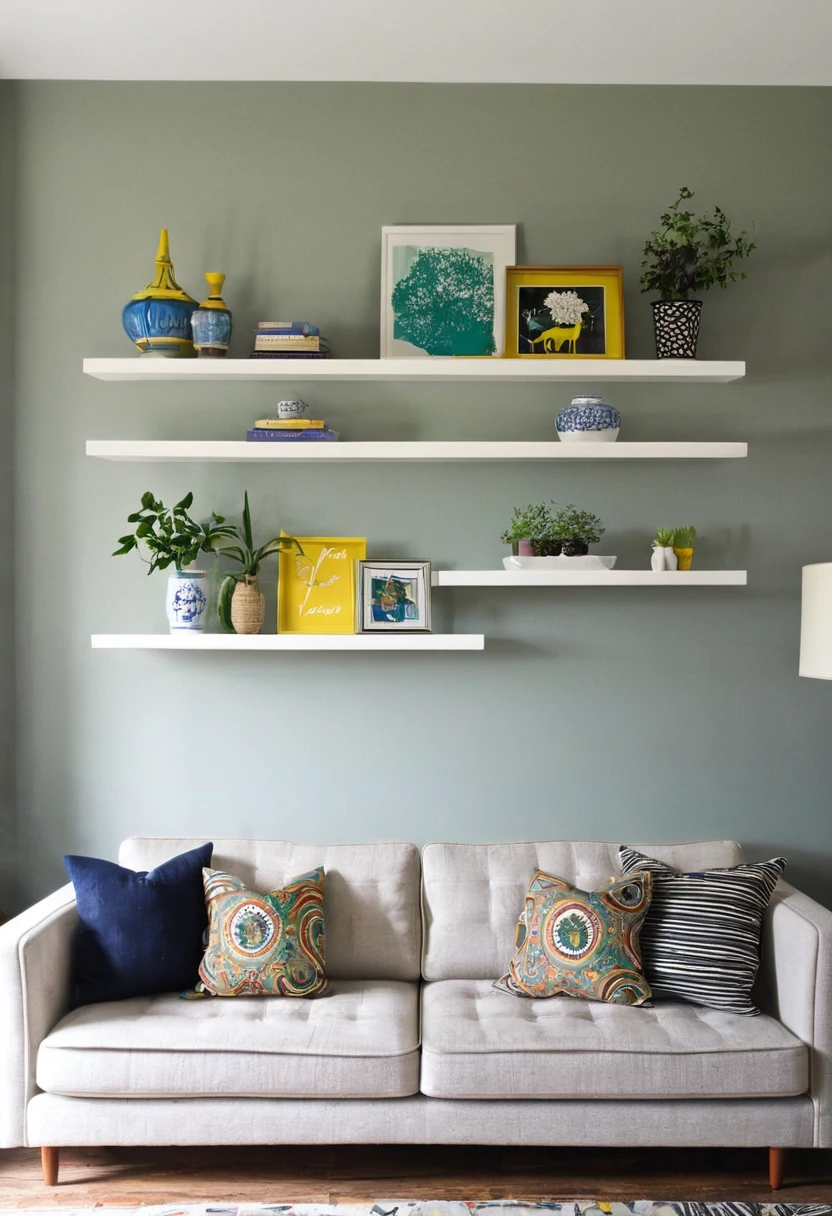 Wall Decorative shelves above sofa