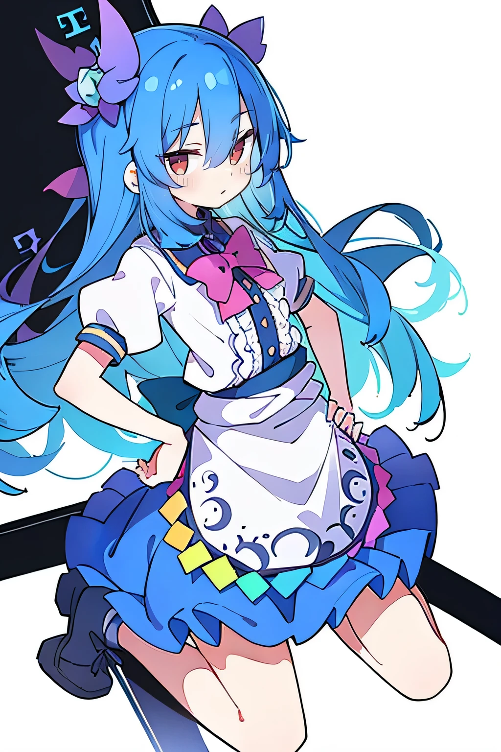 (masterpiece),best quality, expressive eyes, perfect face, 1girl,
Put your hands on your waist,fair, Gorgeous,Japanese cartoons,girl,lola,Hina Angel, blue hair, blue haired, floating clothes,Grab your waist, Grab your waist, hands on hips , hands on hips,sit, sit on ground, Legs on the ground, flat chest