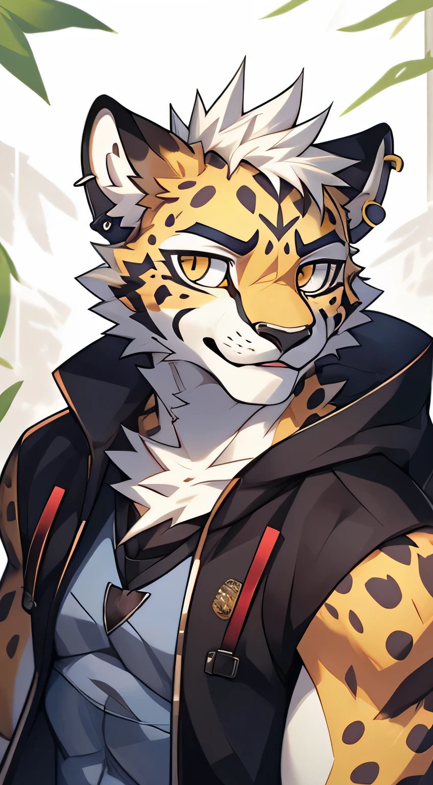 Tabaxi Knight,cheetah,youth,Handsome,Say hello by chance,Cai Xukun'High quality fan art,clear lines,There is an earring in the left ear