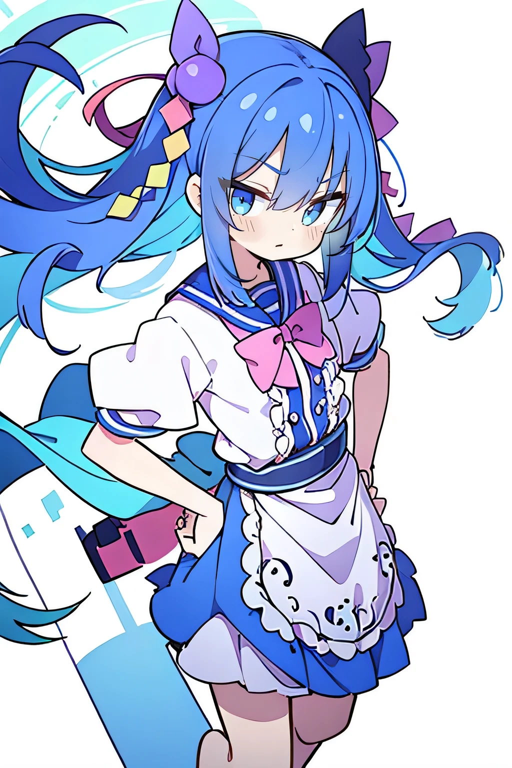 (masterpiece),best quality, expressive eyes, perfect face, 1girl,
Put your hands on your waist,fair, Gorgeous,Japanese cartoons,girl,lola,Hina Angel, blue hair, blue haired, floating clothes,Grab your waist, Grab your waist, hands on hips , hands on hips,sit, sit on ground, Legs on the ground, flat chest