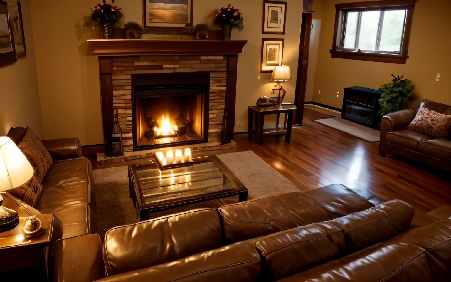 Top down view with fireplace at night、Living room with sofa and table,Living room with windows, There are many decorations in the living room,Warm colors,comfortable environment, cozy atmosphere, warm living room, Cozy Fireplace, cozy living room interior, cozy place, Fireplace lighting, cozy living room, warm fireplace, warm interior, Comfortable and peaceful atmosphere, cozy living room background, Warm home background, cozy atmosphere, comfortable environment, pleasant cozy atmosphere
