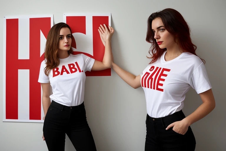 woman in a white shirt and a red and white poster, screenshot by Galen Darr, behance contest winner, the, from-i 2, give her 2, Dalí style, give her, T-shirt design, graphic design competition winner, Graphic design of streetwear, Dalí style, digital painting, T-shirt design, T-shirt design