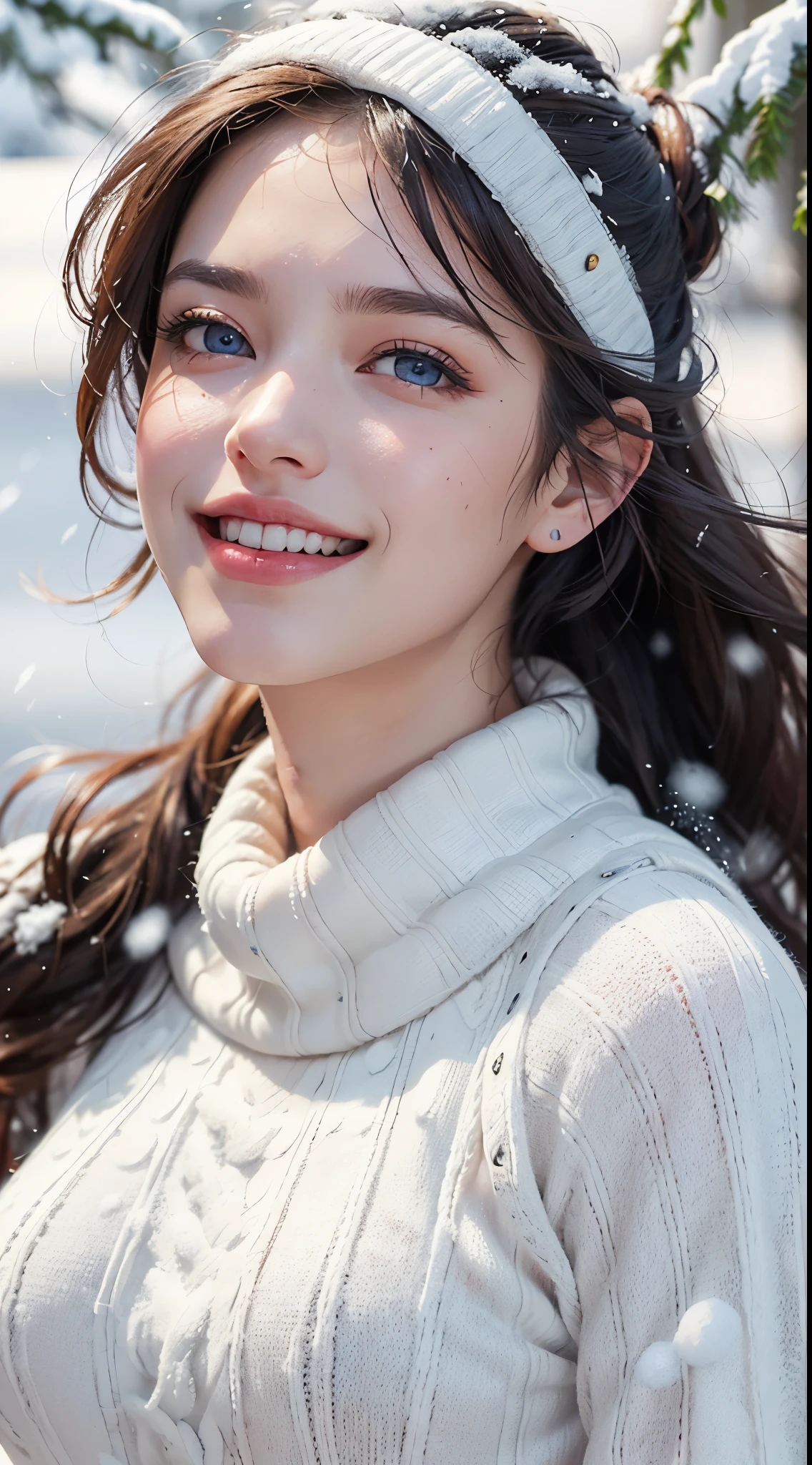 (highest quality, 4k, 8K, High resolution, masterpiece:1.2), Super detailed, (realistic, photorealistic, photo-realistic:1.37), (detailed and beautiful eyes, beautiful detailed lips, highly detailed eyes and face:1.5), studio lighting, Physically based rendering, Bright colors, (big breasts, super big , super extra big breasts), (Pilot jumper for cold regions:1.5), (Laugh and laugh:1.5), (hair blowing in the wind, shiny hair, shiny skin), (lots of snow, blurred background:1.37), (incline one's head to the side:1.5),
