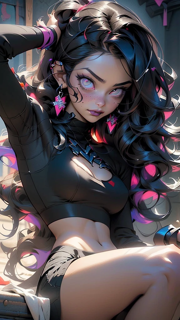 goth girl,1girl,((extremely cute and beautiful black haired anime goth girl)),((())),(large breasts:1.2),((((black wavy hair:1.35,absurdly long unkempt hair,messy hair,colored inner hair,ear breathing)))),((heterochromia:1.5, (purple_eye and red_eye))),intricate eyes,beautiful detailed eyes,symmetrical eyes,Big eyes:1.5,((fat)),(((lustrous skin:1.5,bright skin: 1.5,skin tanned,shiny skin,very shiny skin,shiny body,plastic glitter skin,exaggerated shiny skin,illuminated skin))),(spider lower abdomen,narrow waist,wide hip,athletic body,inflated legs,thick thighs,detailed body,(detailed face)),
cute,slutty,seductive,erotic,(nsfw),
zettai ryouiki,revealing clothing,show skin,((deep Neckline sports bra,black bra)),(black tiny thong,sports tiny thong),(((Black Lips,Goth Accessories))),
(dynamic pose:1.0),embarrassed,(centered,scale to fit dimensions,Rule of thirds),
inside,indoor,((black goth bedroom,girl goth bedroom)),scenery:1.25,((intricate scenery)),((winter decorations)),
(Glossy winter ornaments),highres,sharp focus,(ultra detailed,extremely detailed),(photorealistic artwork:1.37),(extremely detailed CG unity 8k wallpaper),(((vibrant colors,vibrant theme))),(intricate),(masterpiece),(best quality),