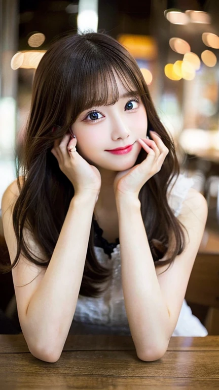 table top, highest quality, figure, Super detailed, finely, High resolution, 8k wallpaper, 完璧なダイナミックな構figure, detailed and beautiful eyes, Women's fashion🍂,medium hair,、natural color lip, bold sexy pose,smile,Harajuku、20 year old girl、cute、sexy shot looking at camera