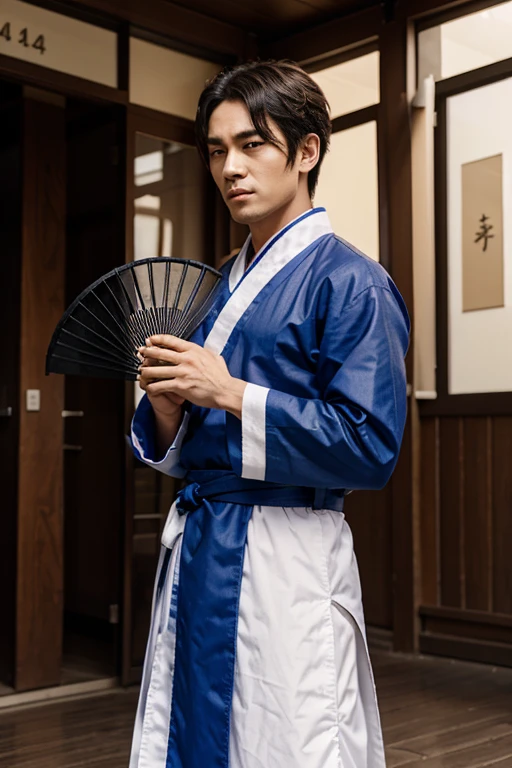 2d character man, Wearing Hanbok and holding a fan