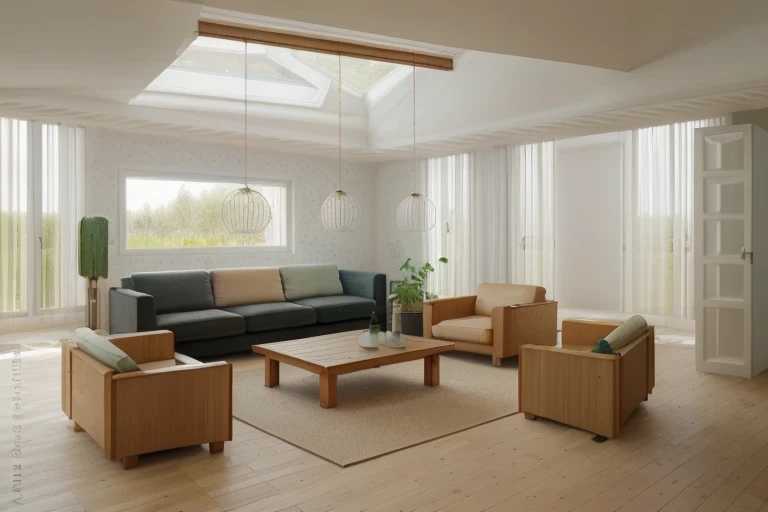 scandinavium home with many plants and natural sunlight and with white armchairs