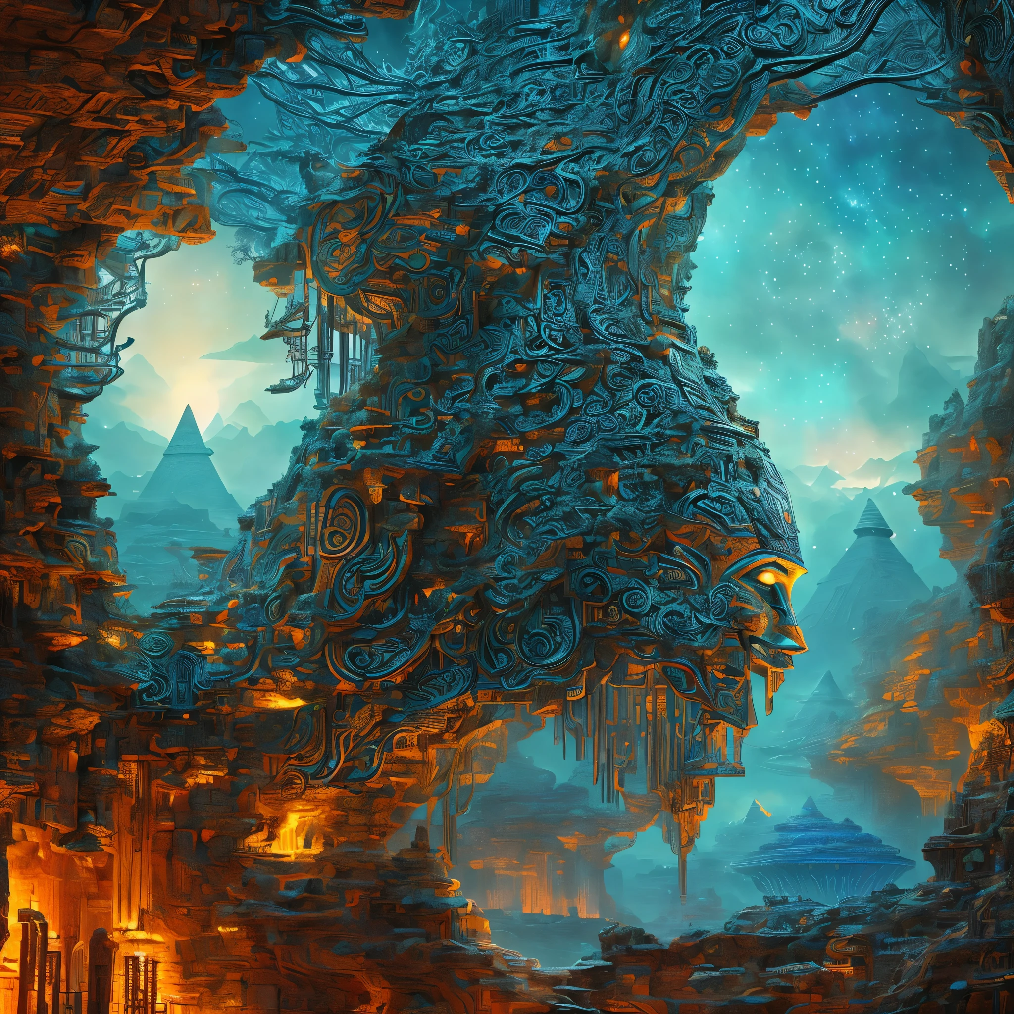 A mesmerizing masterpiece of an alien figure, intricately crafted from Vynilo, showcases Egyptian-inspired glyphs and alien hieroglyphics, revealing the secretive and sacred aspects of extraterrestrial life. The high-quality, ultra-high resolution image exudes intricate details, with hyperdetailed textures that resemble ancient Egyptian stone carvings. The deep, vibrant colors evoke the feeling of a mysterious and otherworldly place, transporting the viewer into the heart of this intriguing cosmic lore. (Realism: 1.5)

This captivating representation of an extraterrestrial being is both intricate and hyper