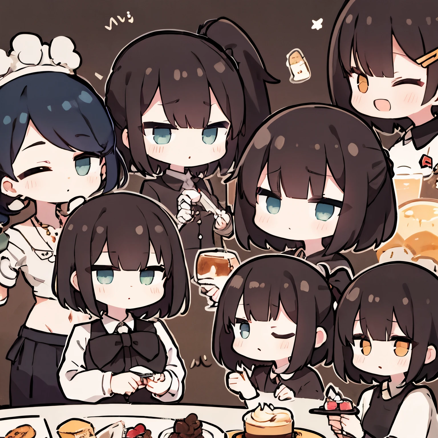 Black hair, Bangs, Ponytail, Short Hair, clip hair, Dessert