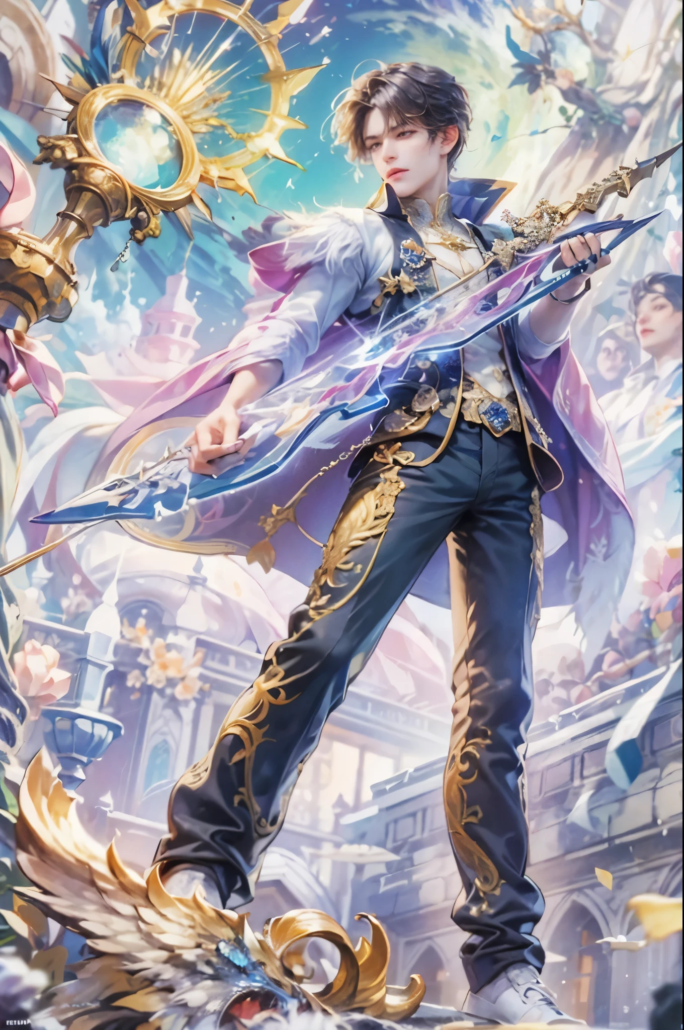 (masterpiece, top quality, best quality, official art, beautiful and aesthetic:1.2), boy, handsome, extreme detailed faces, (fractal art:1.3), colorful, highest detailed, (perfect face), shiny skin, HDR, cantarella, extremely detailed dress, detailed background 