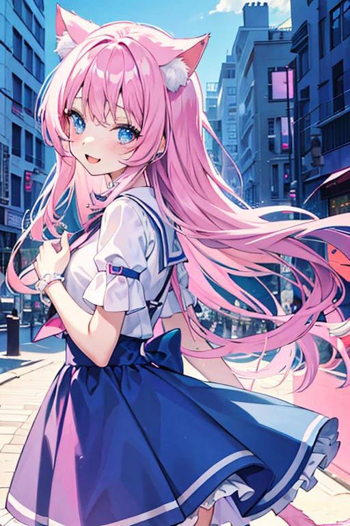 cat girl,beautiful girl,pink and blue