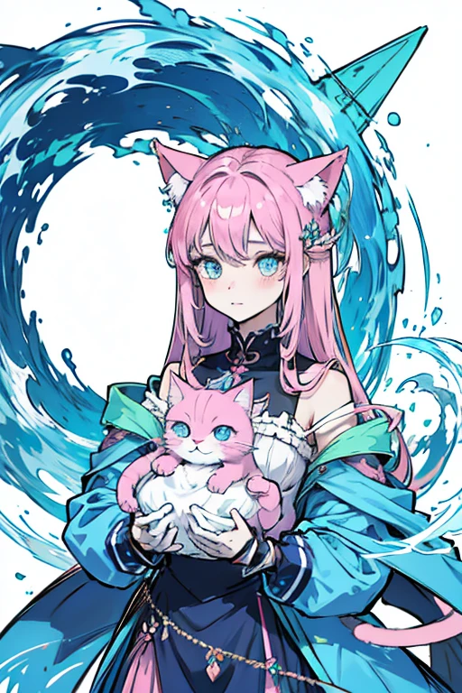 cat girl，beautiful girl，blue and pink，avatar