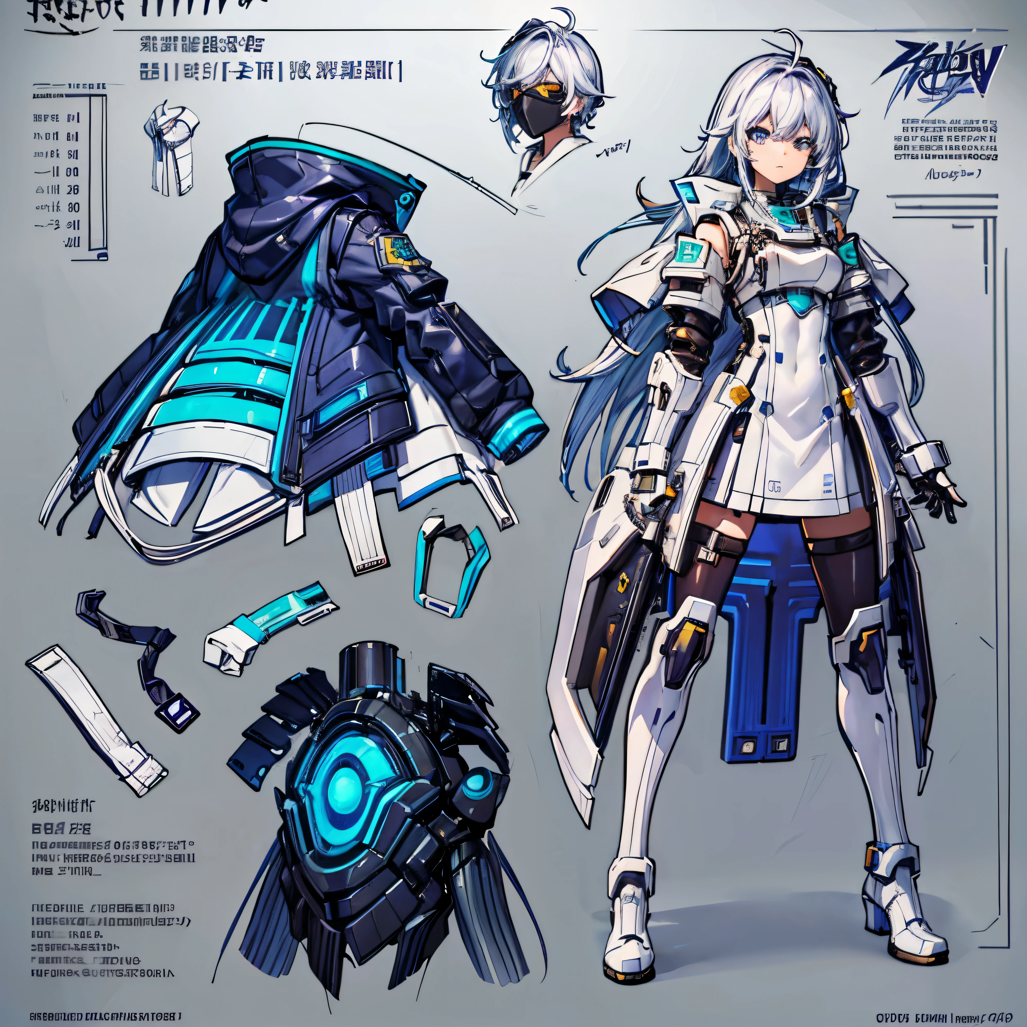 Close-up of a man wearing a gun costume, ((character concept art)), ((character design sheet, same character, front, ~ side, return)) maplestory character art, video game character design, video game character design, maplestory gang girl, Expert high-detail concept art, (character sheet:1), (three views), (multiple views, full body, Upper body, reference sheet:1.2), (simple returnground, white returnground), (simple returnground, white returnground), cyborg girl, futuristic, cyber punk
