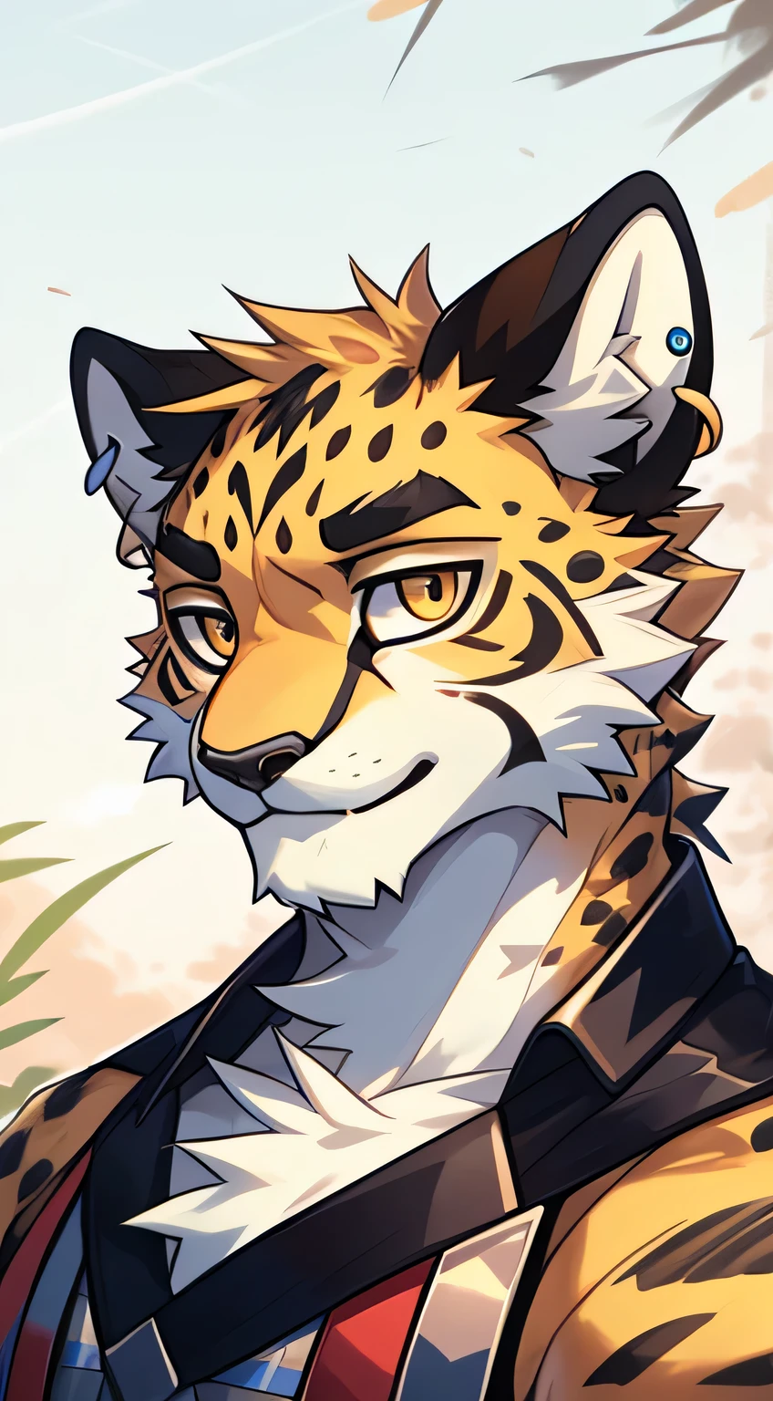 Tabaxi Knight，cheetah，juvenile，Handsome，Say hello by chance，Cai Xukun&#39;High quality fan art，clear lines，Earrings in the ears