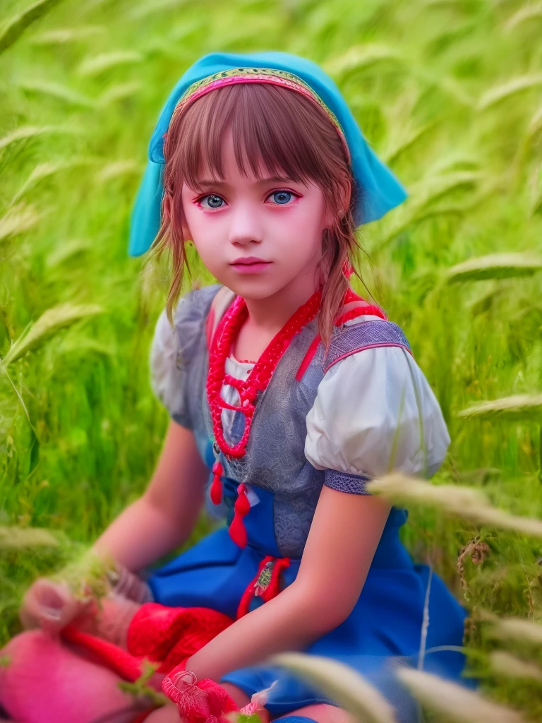 ((9year old girl:1.5)), complete anatomy, children's body, , super cute, girl, , random poses,random angles,

Ukrainian girl, wheat field, golden wheat field, embroidery,((( blue embroidery:1.2))),red embroidery,
Ukrainian, Russian, Belarusian, Sorochka, Ukrainian folk costumes,(red, blue, white), (red, blue, and white hairband),

 beautiful girl, 1 girl, , petite girl, top quality, masterpiece, high eyes,drooping eyes,(realism: 1.2)), , bangs, tall eyes, natural light,(aquamarine eyes),bangs, beautiful girl with fine details, Beautiful and delicate eyes, Beautiful girl, detailed face, Beautiful eyes, beautiful shining body, 8K images,