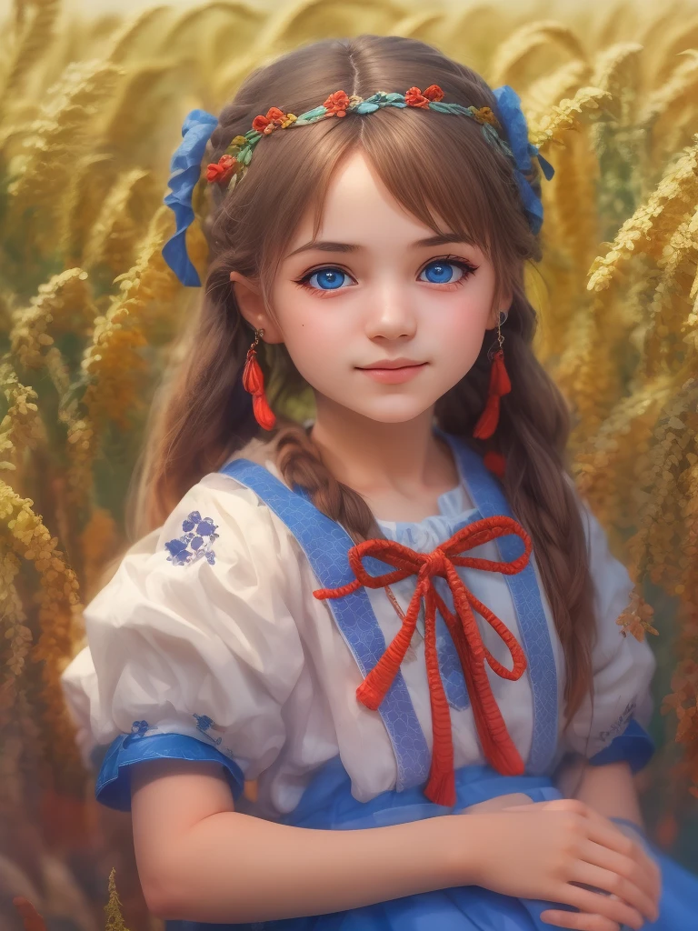 ((9ar old girl:1.5)), complete anatomy, children's body, , super cute, girl, , random poses,random angles,

Ukrainian girl, wheat field, golden wheat field, embroidery,((( blue embroidery:1.2))),red embroidery,
Ukrainian, Russian, Belarusian, Sorochka, Ukrainian folk costumes,(red, blue, white), (red, blue, and white hairband),

 beautiful girl, 1 girl, , pee girl, top quality, masterpiece, high eyes,drooping eyes,(realism: 1.2)), , bangs, tall eyes, natural light,(aquamarine eyes),bangs, beautiful girl with fine details, Beautiful and delicate eyes, Beautiful girl, detailed face, Beautiful eyes, beautiful shining body, 8K images,