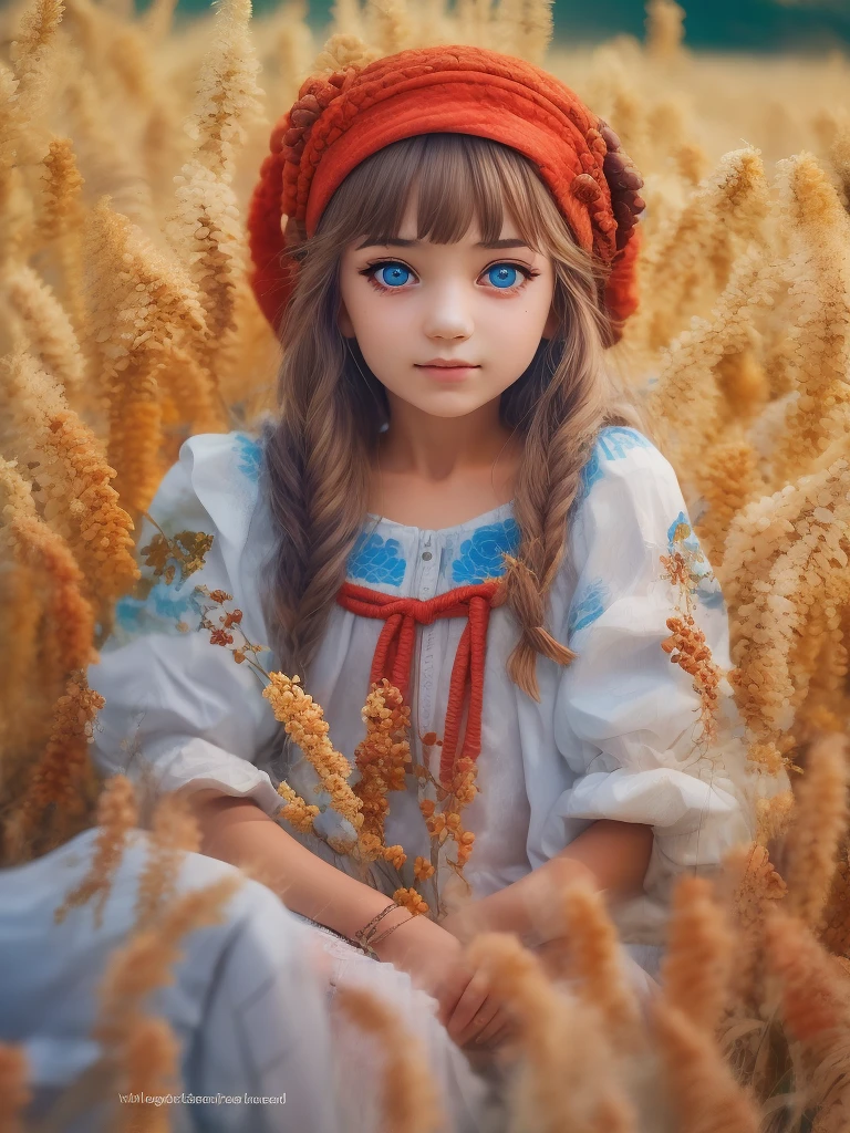 ((9ar old girl:1.5)), complete anatomy, children's body, , super cute, girl, , random poses,random angles,

Ukrainian girl, wheat field, golden wheat field, embroidery,((( blue embroidery:1.2))),red embroidery,
Ukrainian, Russian, Belarusian, Sorochka, Ukrainian folk costumes,(red, blue, white), (red, blue, and white hairband),

 beautiful girl, 1 girl, , pee girl, top quality, masterpiece, high eyes,drooping eyes,(realism: 1.2)), , bangs, tall eyes, natural light,(aquamarine eyes),bangs, beautiful girl with fine details, Beautiful and delicate eyes, Beautiful girl, detailed face, Beautiful eyes, beautiful shining body, 8K images,