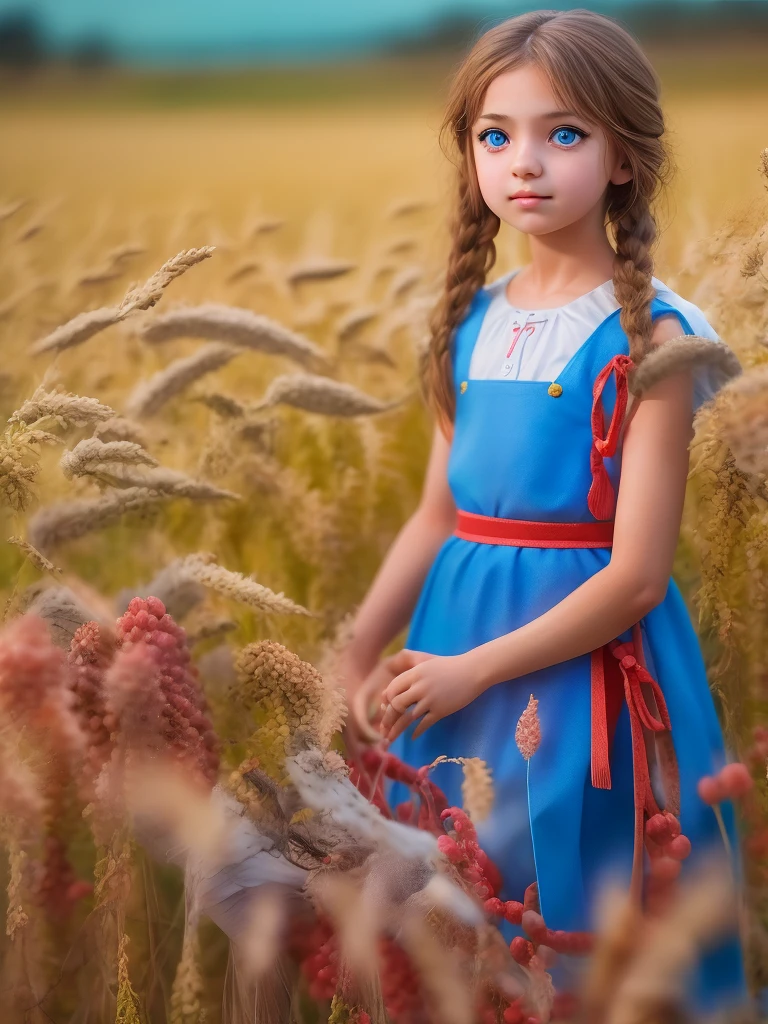 ((9year old girl:1.5)), complete anatomy, children's body, , super cute, girl, , random poses,random angles,

Ukrainian girl, wheat field, golden wheat field, embroidery,((( blue embroidery:1.2))),red embroidery,
Ukrainian, Russian, Belarusian, Sorochka, Ukrainian folk costumes,(red, blue, white), (red, blue, and white hairband),

 beautiful girl, 1 girl, , petite girl, top quality, masterpiece, high eyes,drooping eyes,(realism: 1.2)), , bangs, tall eyes, natural light,(aquamarine eyes),bangs, beautiful girl with fine details, Beautiful and delicate eyes, Beautiful girl, detailed face, Beautiful eyes, beautiful shining body, 8K images,