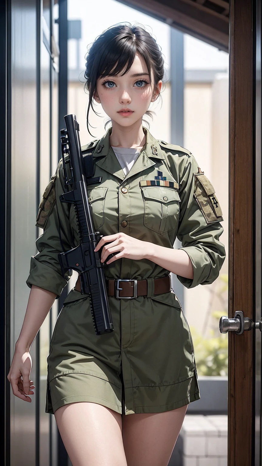 female soldier、On patrol duty、There's a sense of tension、It's tense、On alert