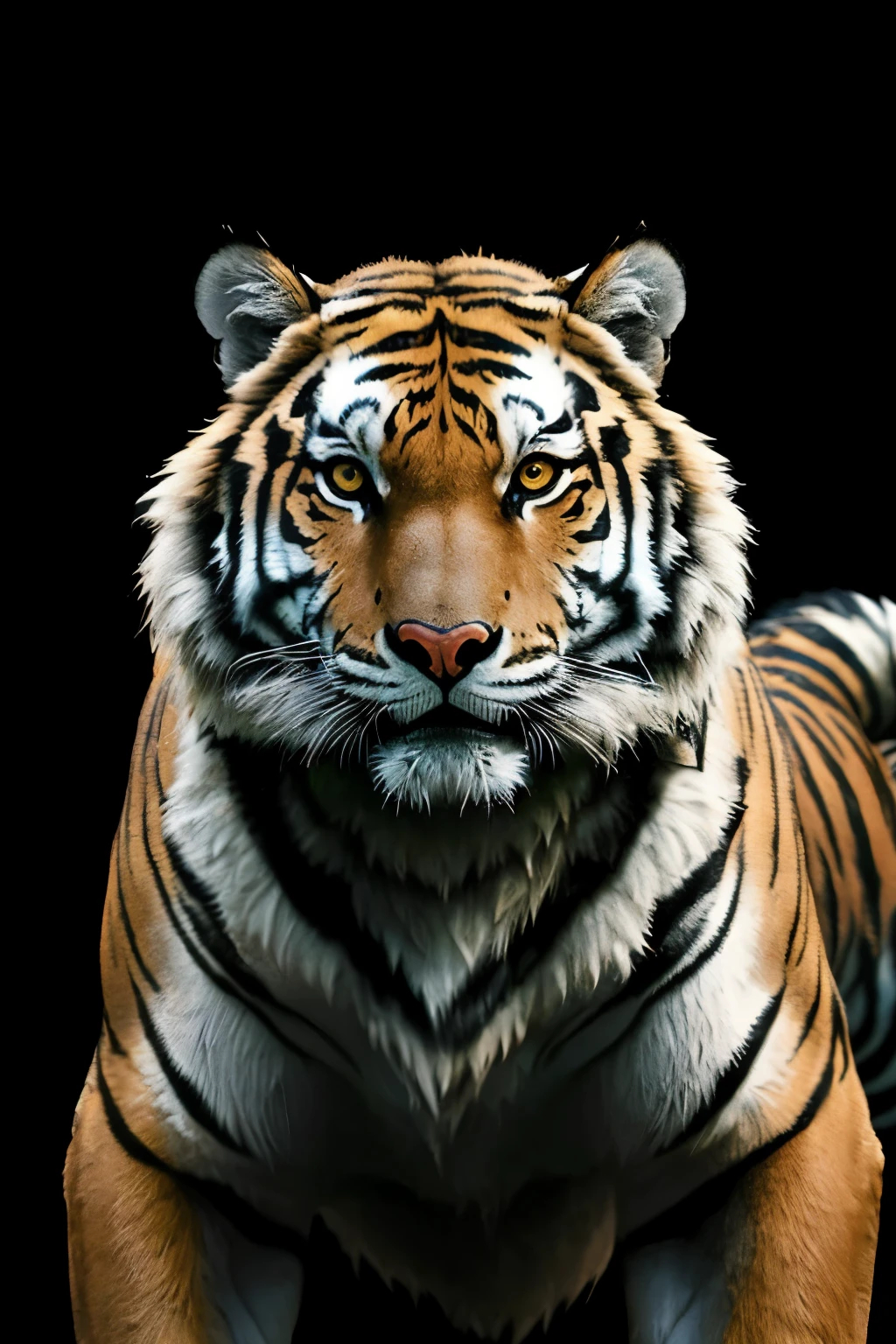 A very majestic picture of strength and power, a tiger head, an eagles head and a wolf head grouped together facing forward,black background