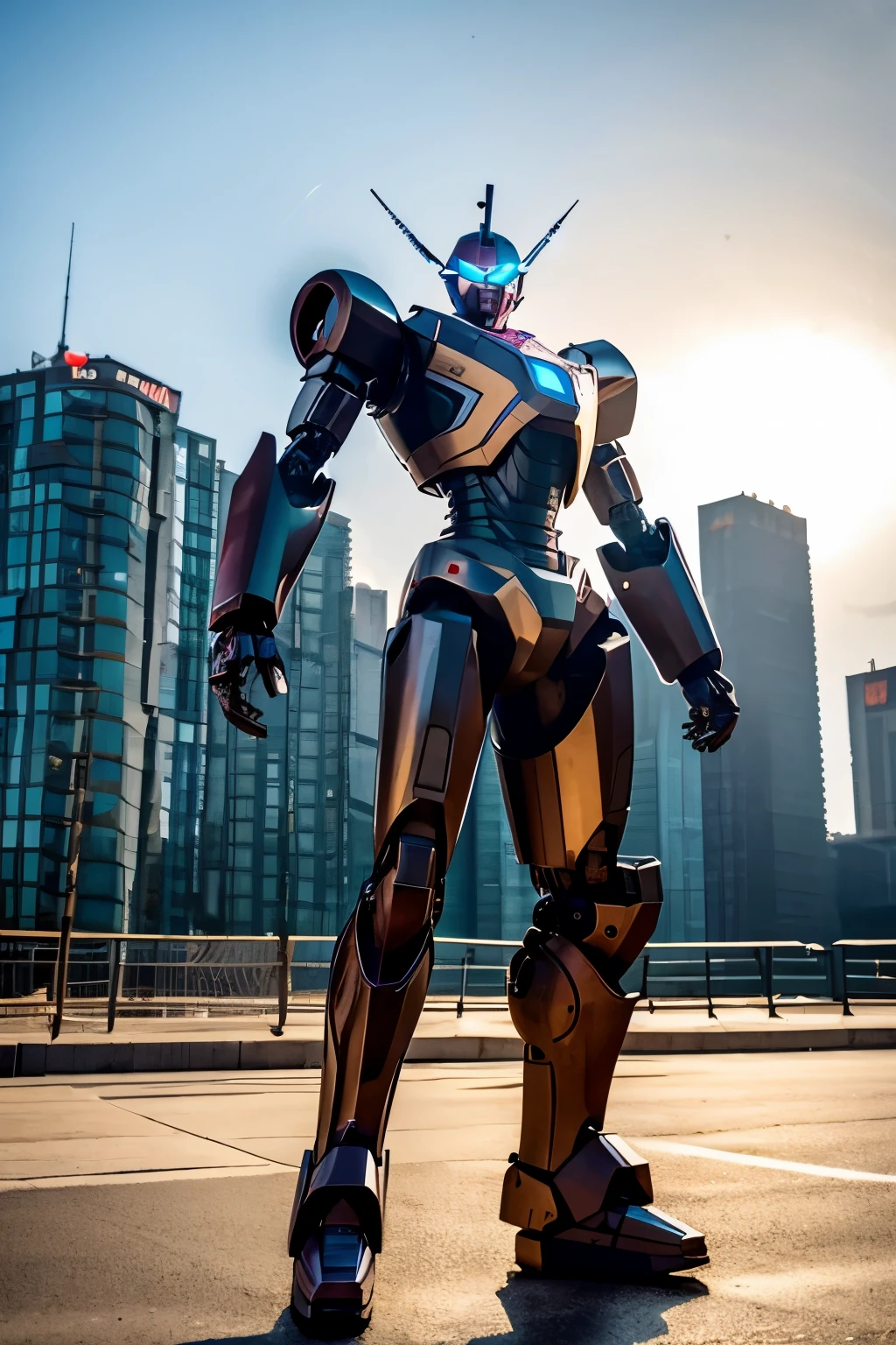 A full-length iron robot in t-pose mode 