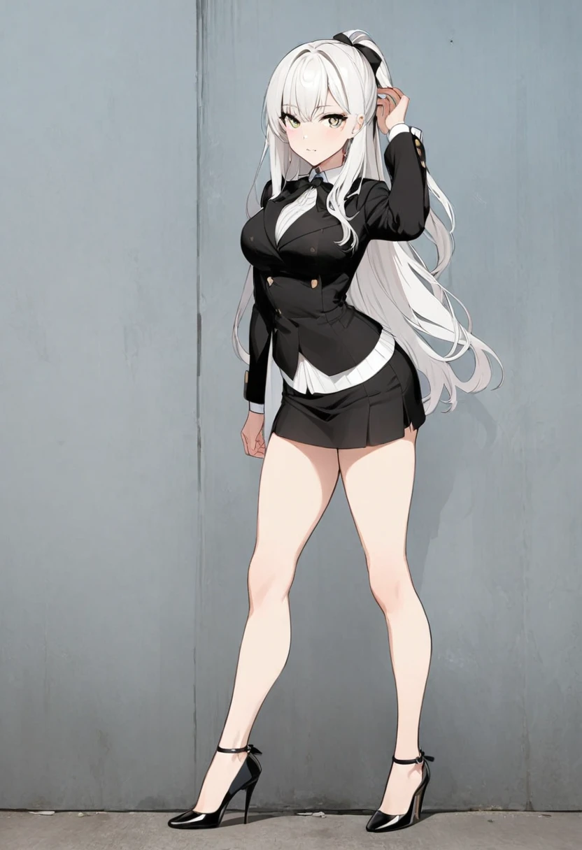 girl，long white hair，Long heels，short skirt